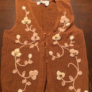 Crocheted and embroidered cardigan